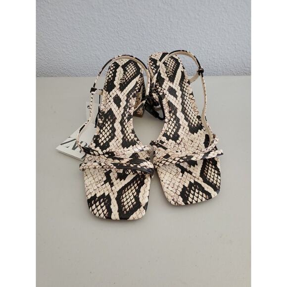 Zara Sandals Women 8 EUR 39 Snake Print Square Toe Block Air Fit Insole Foam - Picture 2 of 16